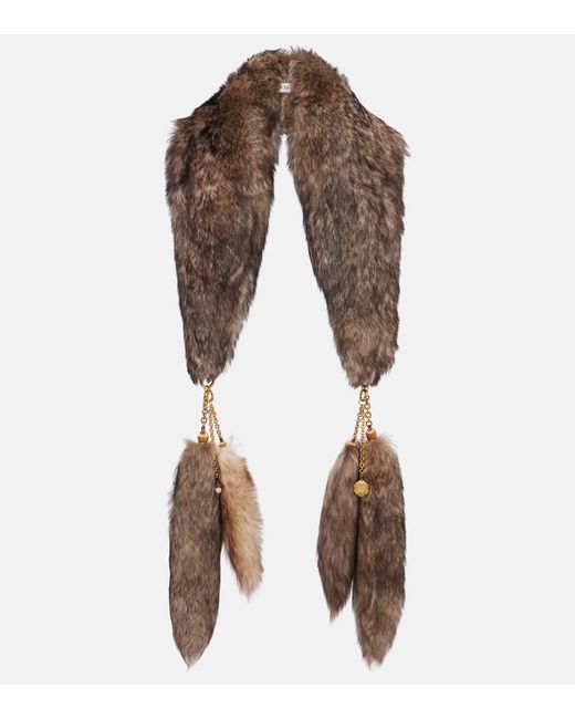Chloé Brown Treasure Tails Embellished Shearling Scarf