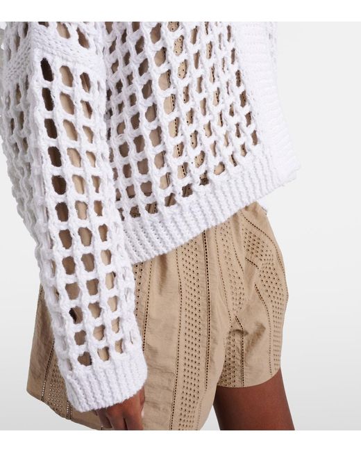 Brunello Cucinelli White Open-Knit Cotton Cardigan
