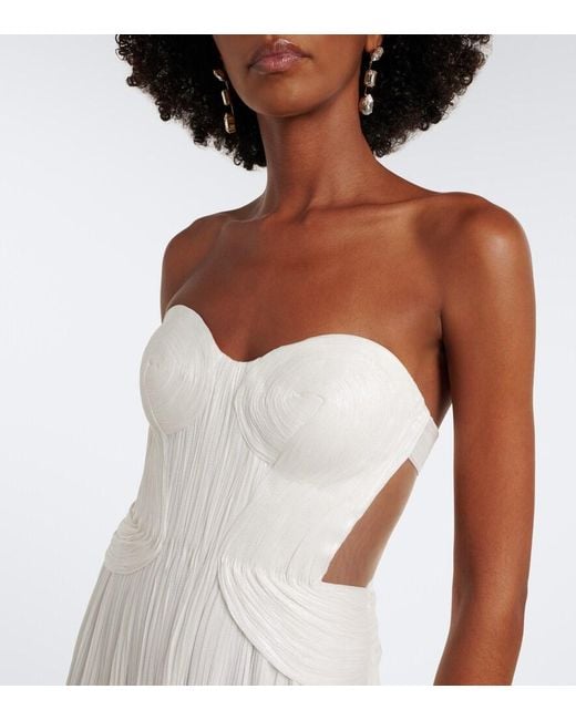 Maria Lucia Hohan White Kamina Cutout Silk Tulle Bustier Gown