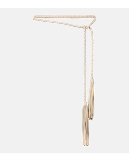 Nour Hammour White Leather Tassel Belt