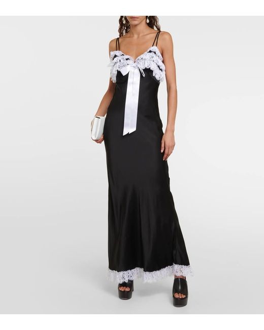 Rodarte Black Lace-Trimmed Silk Maxi Dress