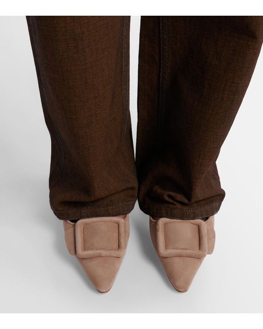 Manolo Blahnik Natural Maysale 70 Suede Mules