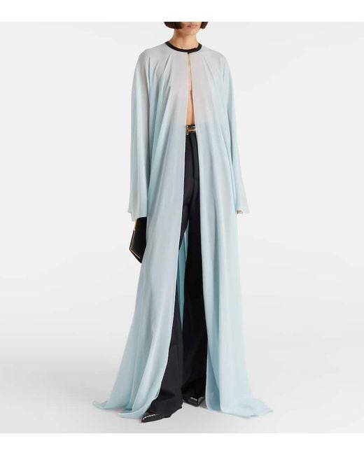 Tom Ford Blue Leather-Trimmed Silk Kaftan