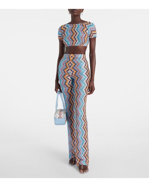 Missoni Blue Zigzag High-Rise Flared Pants