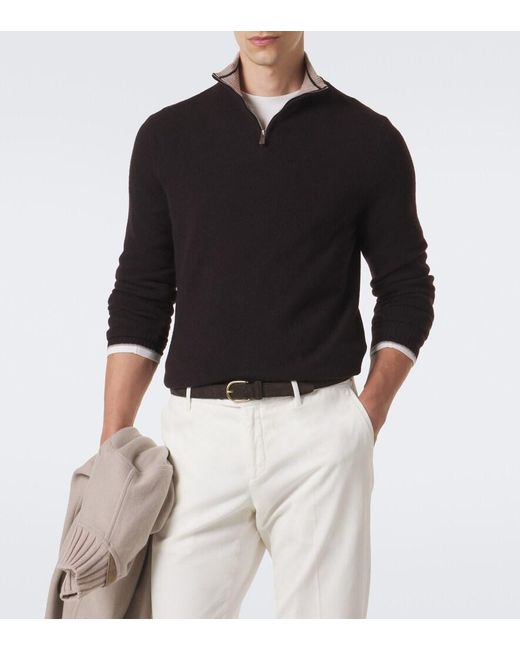 Fedeli Black Cashmere Half-Zip Sweater for men