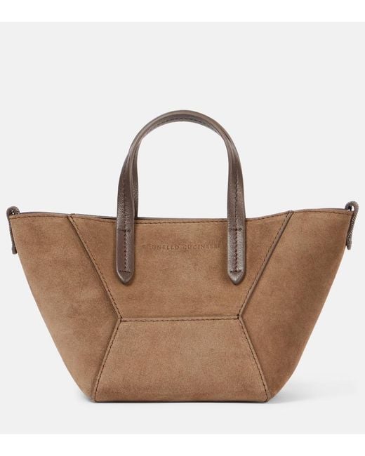 Brunello Cucinelli Brown Bc Duo Mini Monili Suede Tote Bag