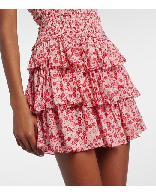 Isabel Marant Red Elodie Floral Smocked Cotton Minidress