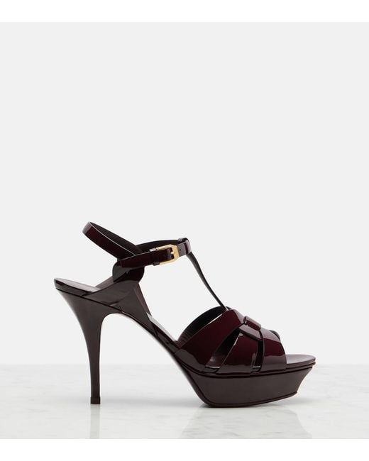 Saint Laurent Brown Tribute 105 Patent Leather Platform Sandals