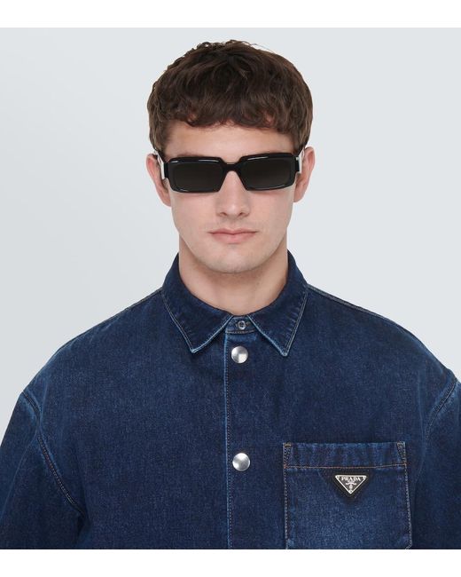 Prada Black Symbole Rectangular Sunglasses for men