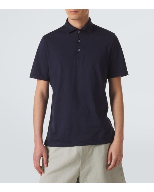 Fedeli Blue Cotton Jersey Polo Shirt for men