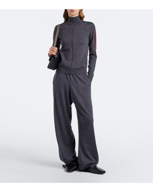 Gucci Blue Web Stripe Wool Zip-Up Cardigan