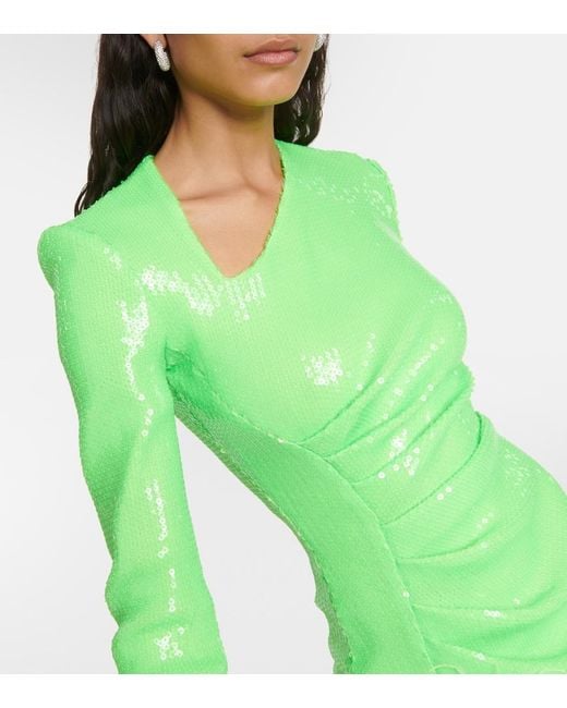 David Koma Green Sequined Feather-Trimmed Midi Dress