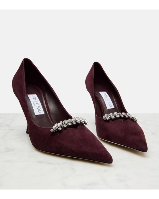 Jimmy Choo Purple Belinda 90 Crystal-Embellished Suede Pumps