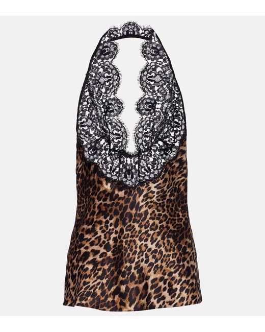 Nili Lotan Black Teo Leopard-Print Silk Satin Top