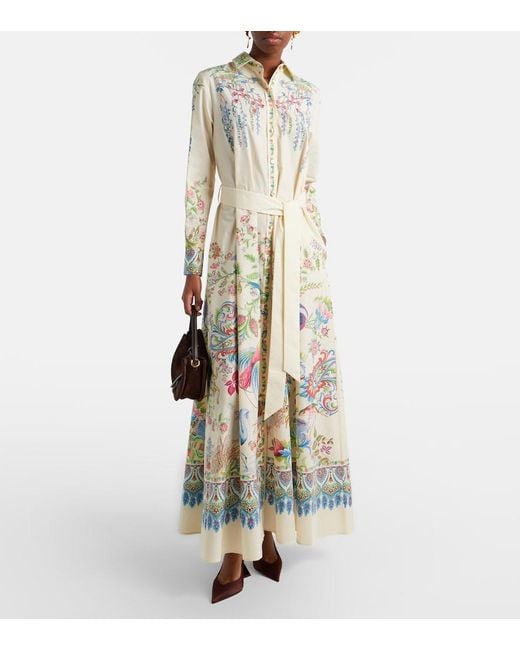 Etro White Belted Printed Cotton Shirt Dress