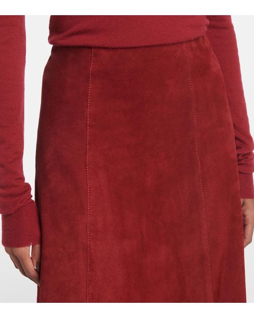 Joseph Red Suede Midi Skirt