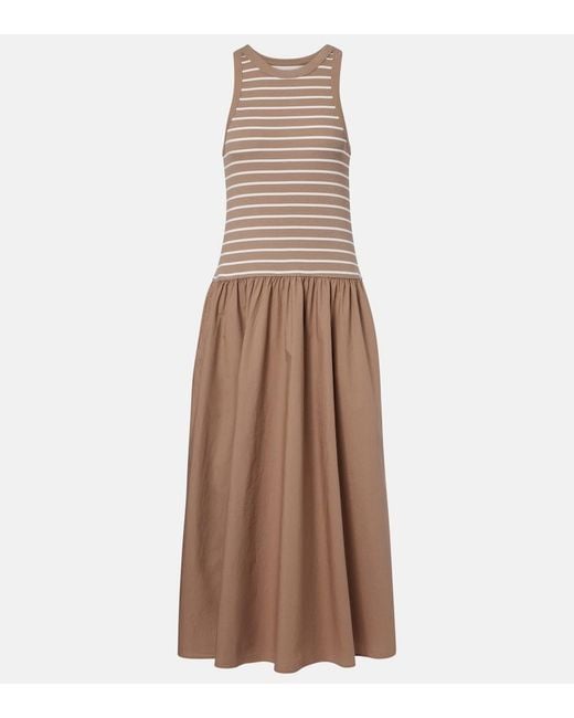 Velvet Brown Romina Striped Cotton-Blend Midi Dress