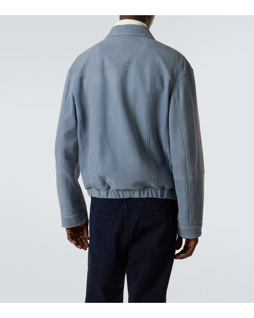 Brunello Cucinelli Blue Leather Blouson Jacket for men
