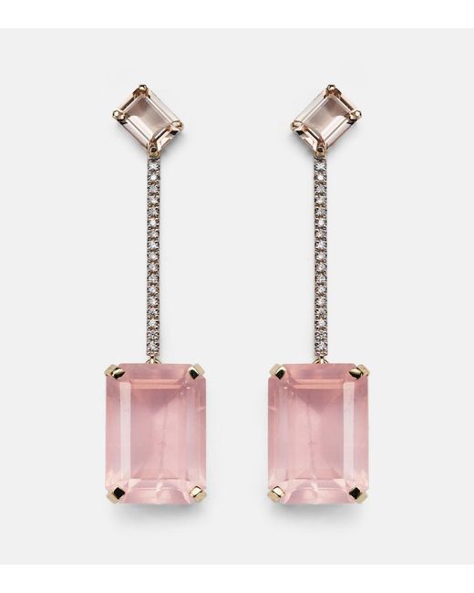 Mateo Pink 14Kt Earrings With Morganite, Quartz And Diamonds