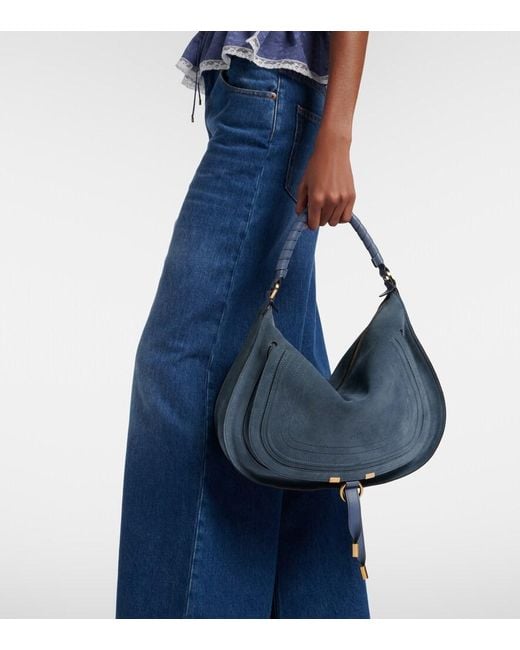 Chloé Blue Marcie Medium Suede Shoulder Bag