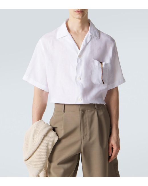 Brioni White Linen Bowling Shirt for men