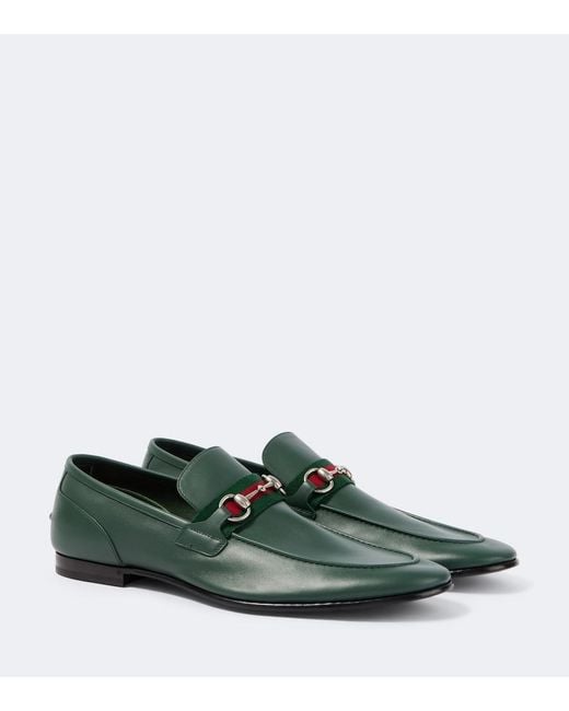 Gucci Green Como Horsebit Leather Loafers for men