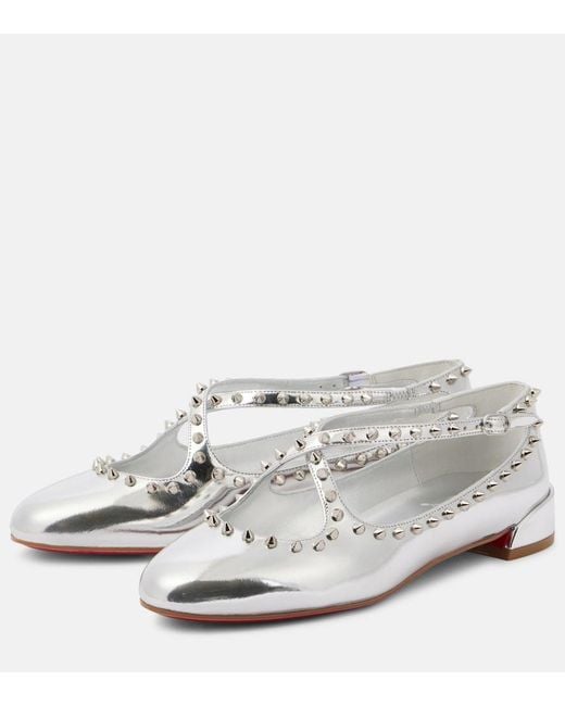 Christian Louboutin White Pilouta Jane Spikes Leather Ballet Flats