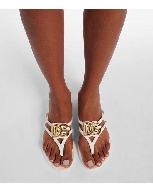 Dolce & Gabbana White Dg Rubber Thong Sandals