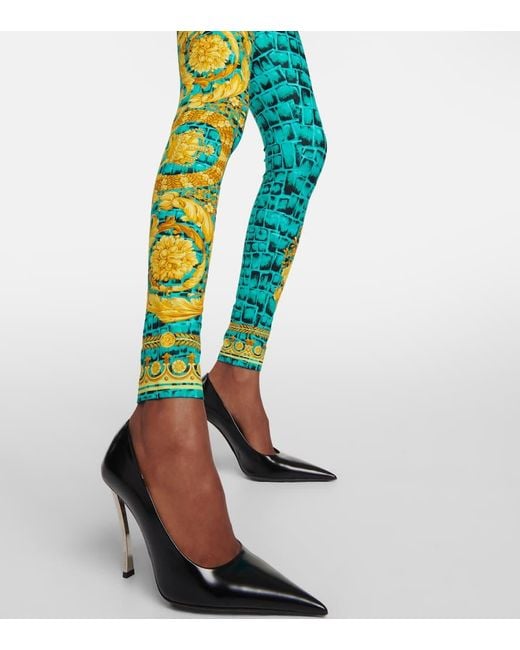 Versace Blue Regalia Baroque Jersey Leggings