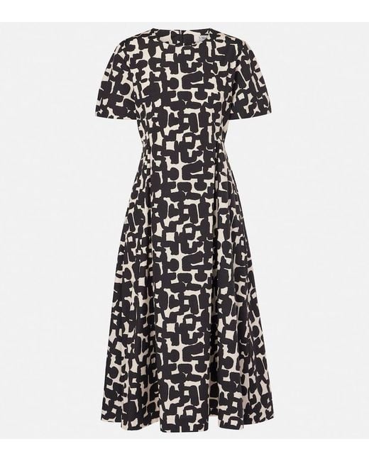 Max Mara Black Callas Printed Cotton Poplin Midi Dress
