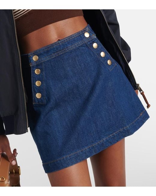 FRAME Blue Sailor Snap Denim Miniskirt