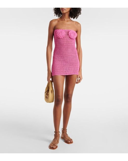 Anna Kosturova Pink Camellia Crochet Cotton Minidress