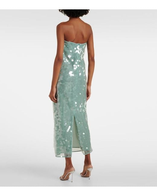 STAUD Casey Sequined Strapless Maxi Dress in Green | Lyst