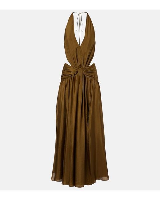 Zimmermann Natural Indra Cutout Halterneck Silk Maxi Dress