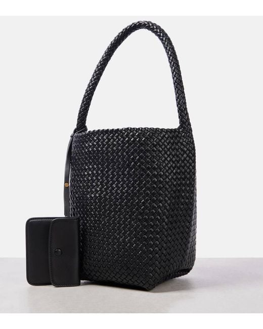 The Row Black N/S Park Small Woven Leather Tote Bag