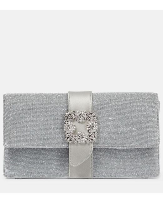 Manolo Blahnik Gray Capri Glitter Embellished Clutch