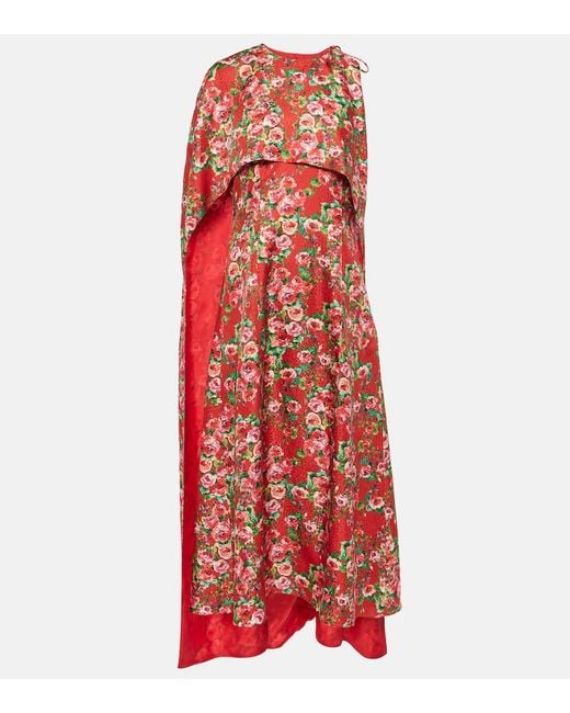 Markarian Red Caped Silk Midi Dress