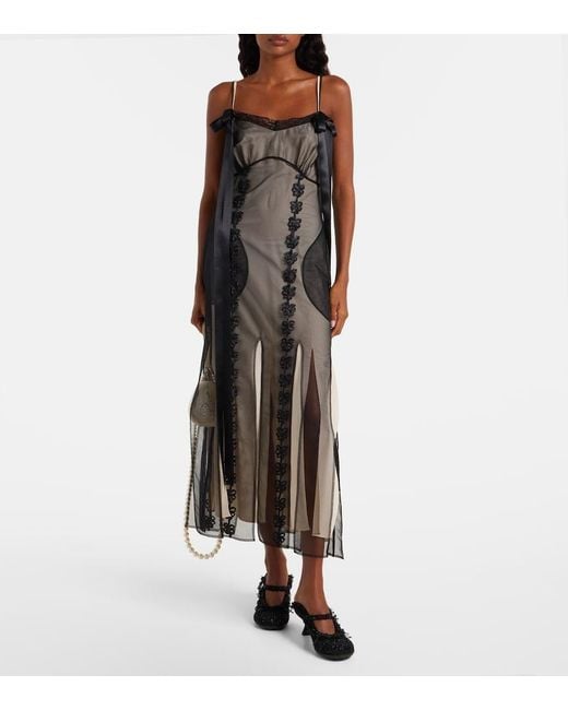 Simone Rocha Black Lace-Trimmed Sheer Midi Dress