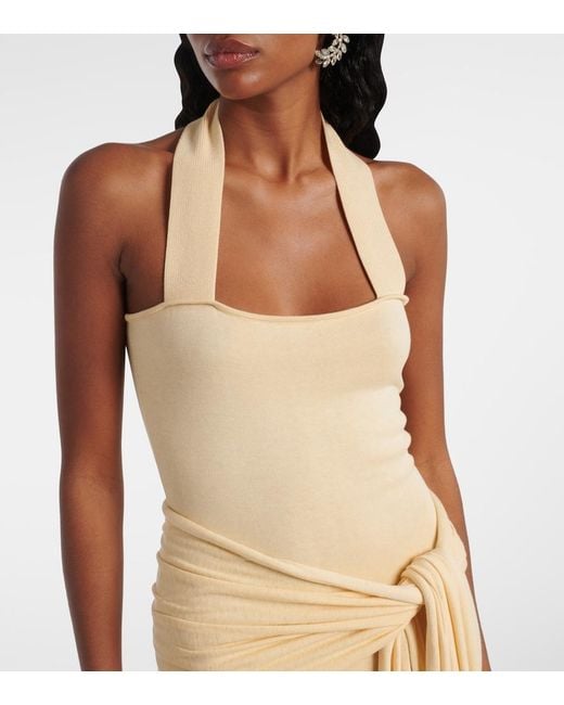 AYA MUSE Natural Knitted Silk And Cotton Maxi Dress