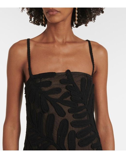 Oscar de la Renta Black Fern Crochet-Knit Midi Dress