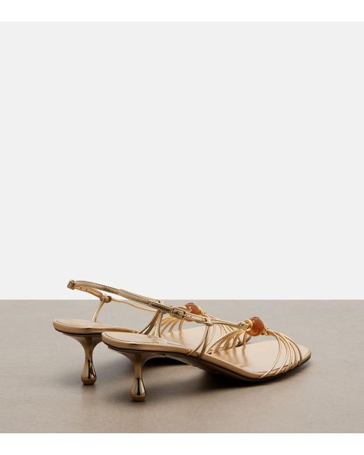Jimmy Choo Natural Lova Embellished Metallic Leather Sandals