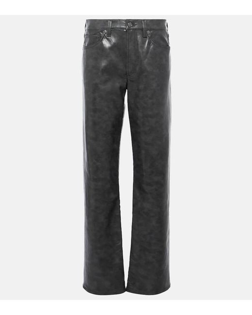 Agolde Gray Sloane Mid-rise Leather Straight Pants