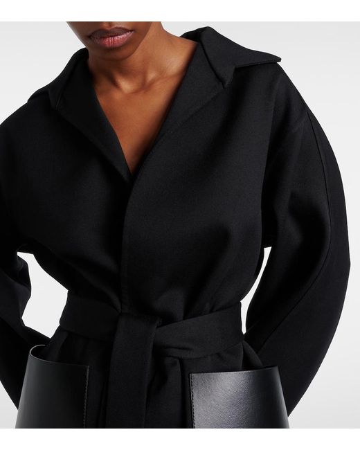 Alaïa Black Leather-Trimmed Virgin Wool Wrap Jacket