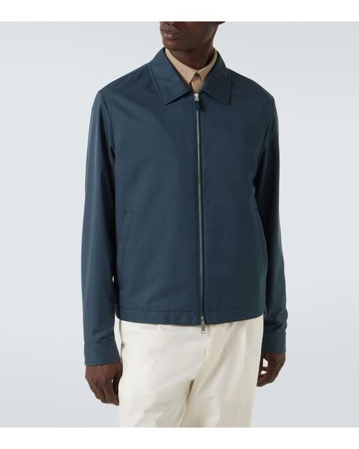 Zegna Blue Leather-Trimmed Blouson for men