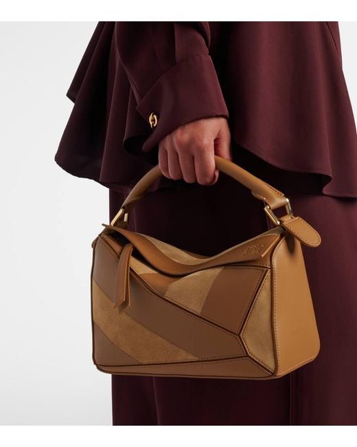 Loewe Brown Puzzle Small Leather And Suede Tote Bag