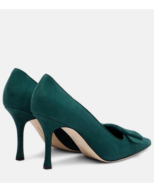 Manolo Blahnik Green Maysale 90 Suede Pumps