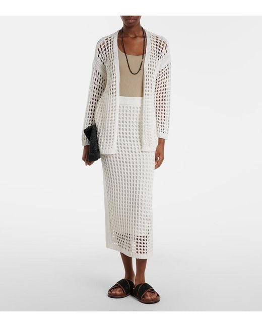Max Mara White Geode Open-Knit Cotton Midi Skirt