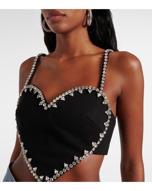 Top Raccourci Heart A Cristaux Area en coloris Black
