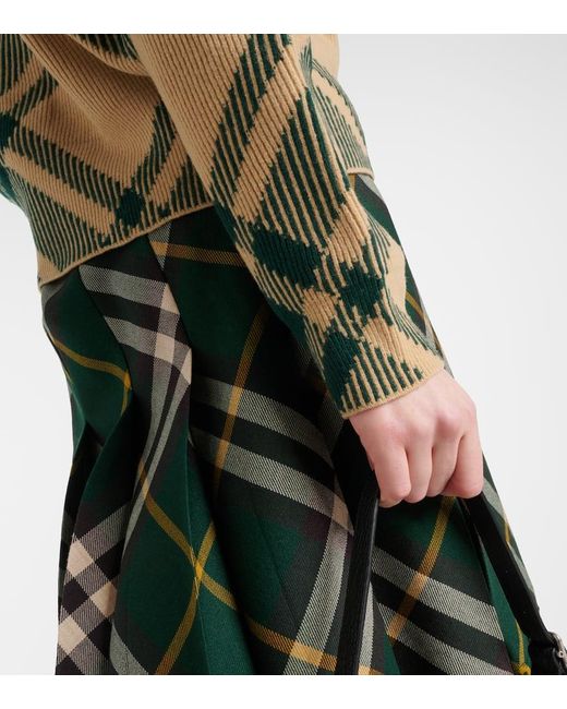 Cardigan in misto lana Check di Burberry in Green