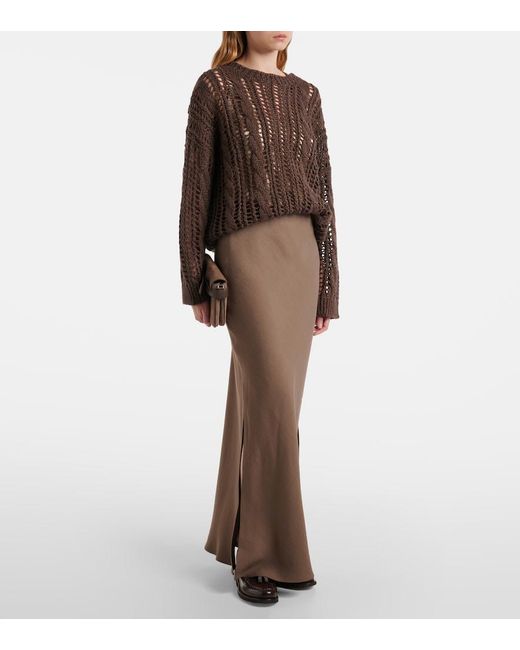 Brunello Cucinelli Brown High-Rise Twill Maxi Skirt